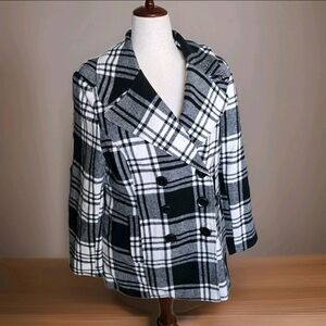 Larry Levine Black and White Plaid Double-Breasted Jacket Large